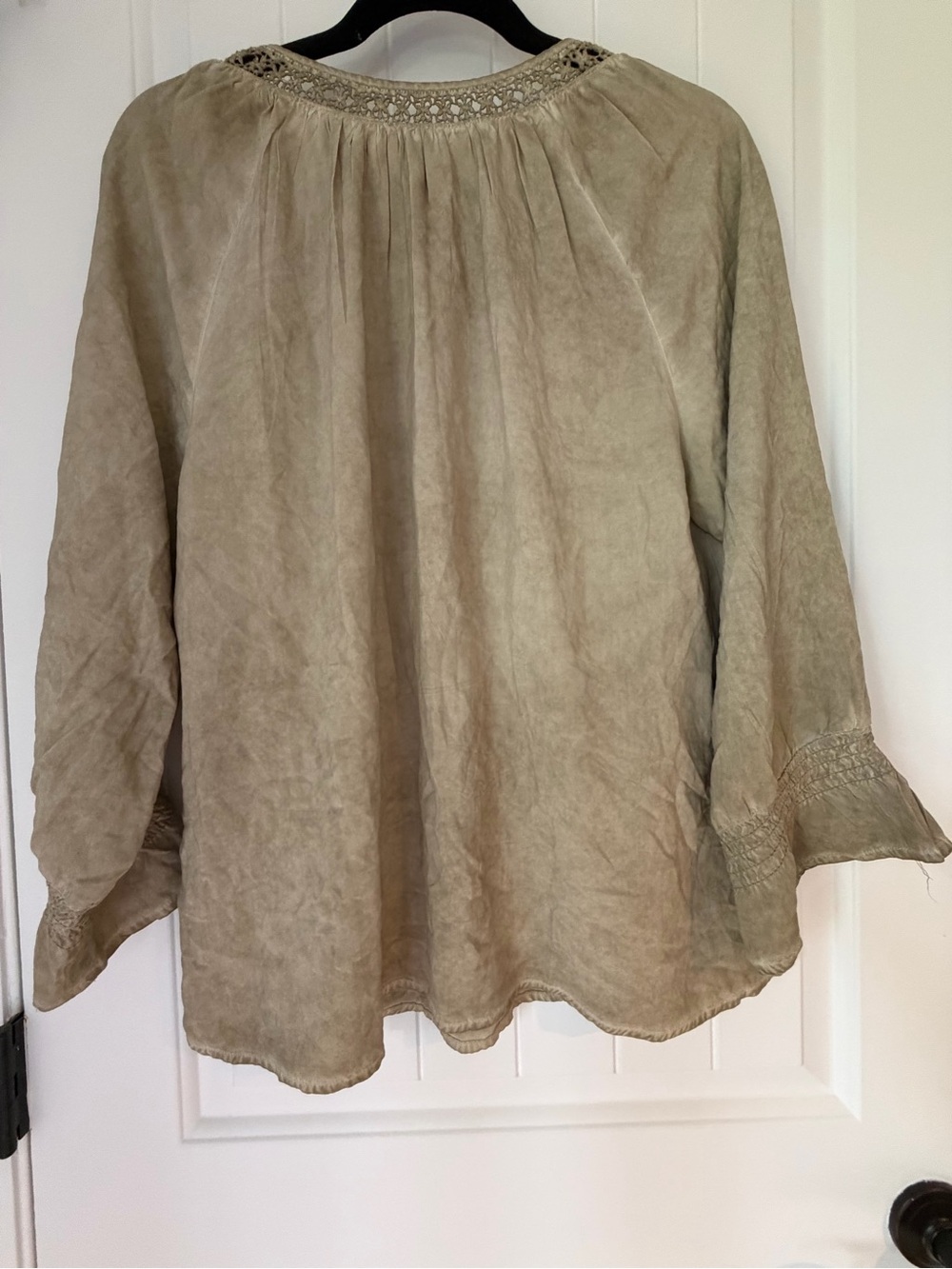 Floral & Ivy Tan Boho Crochet Trim Peasant Blouse Size L - Picture 5 of 9